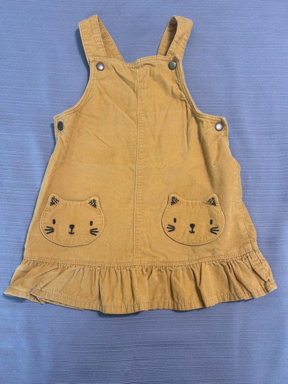 Girls Corduroy Cat Pocket Overall Dress in Mustard